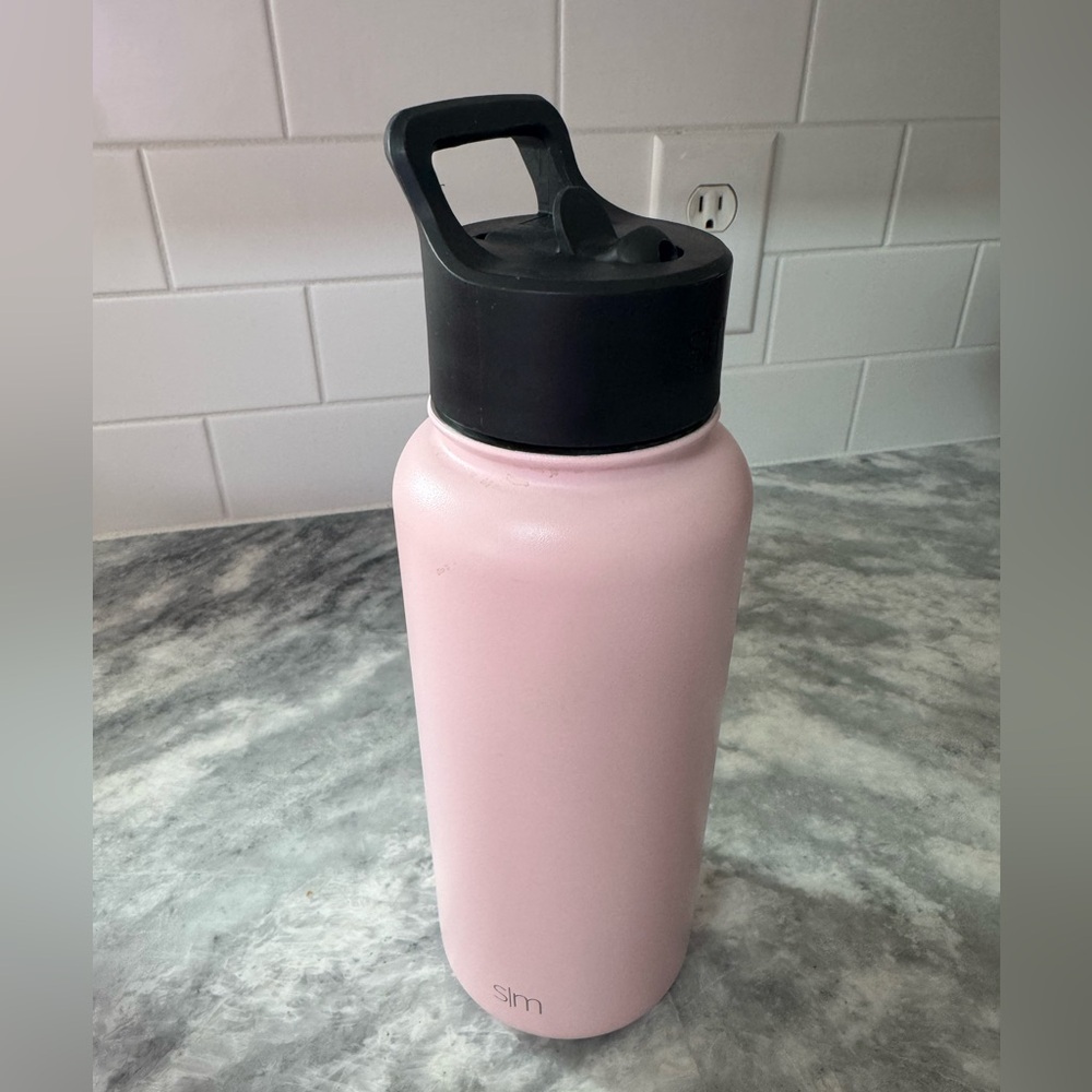 Pink Water Bottle with Black Lid